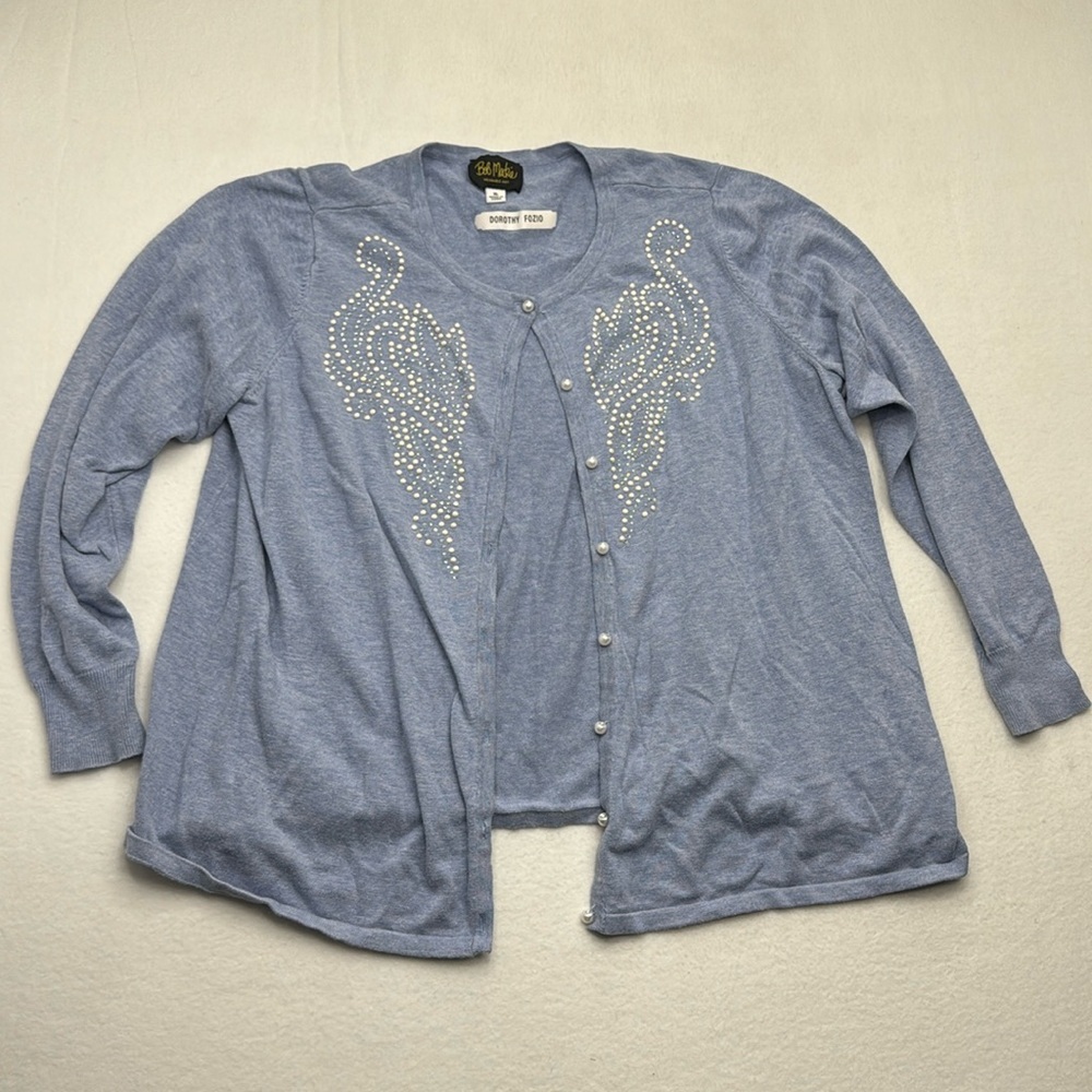 Bob Mackie wearable art women’s XL light purple Pearl Embellished Cardigan